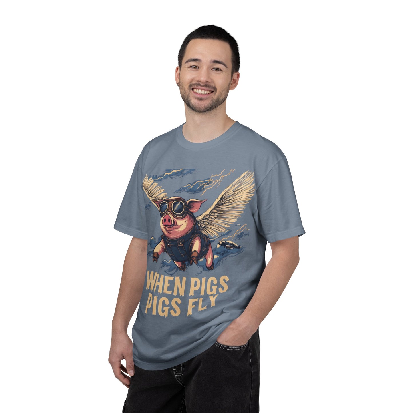 When Pigs Fly Graphic Tee — Vintage Flying Pig Funny Gift | Root to Peak