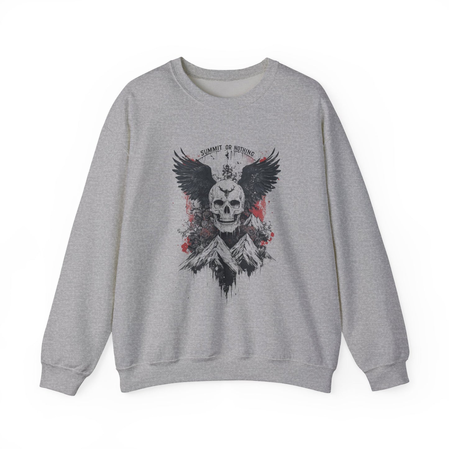 Summit of Nothing Skull Wings Crewneck — Mountain Goth Gift | Root to Peak