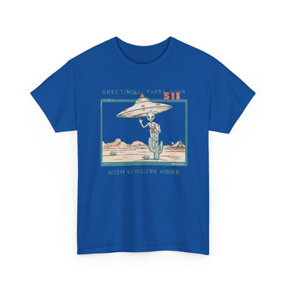 Greetings from Area 51 Tee — Retro Alien Postcard Graphic | Root to Peak