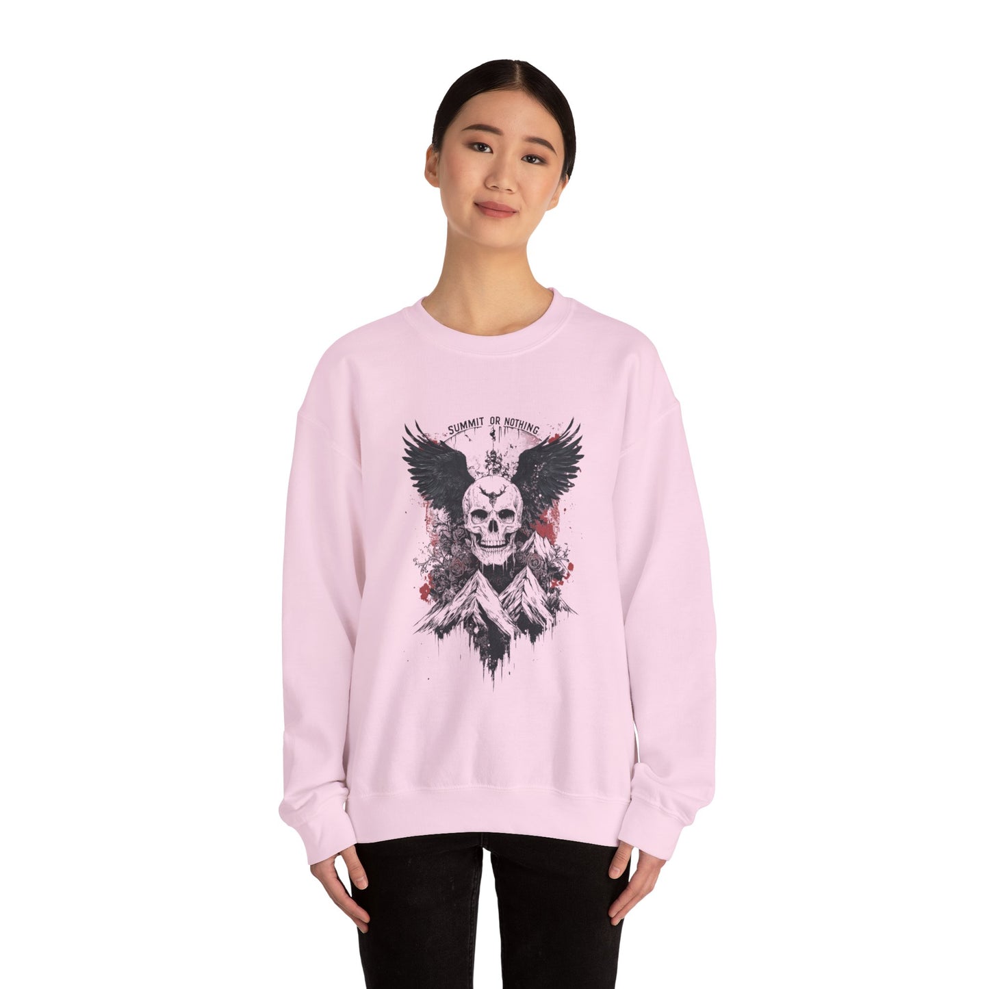 Summit of Nothing Skull Wings Crewneck — Mountain Goth Gift | Root to Peak
