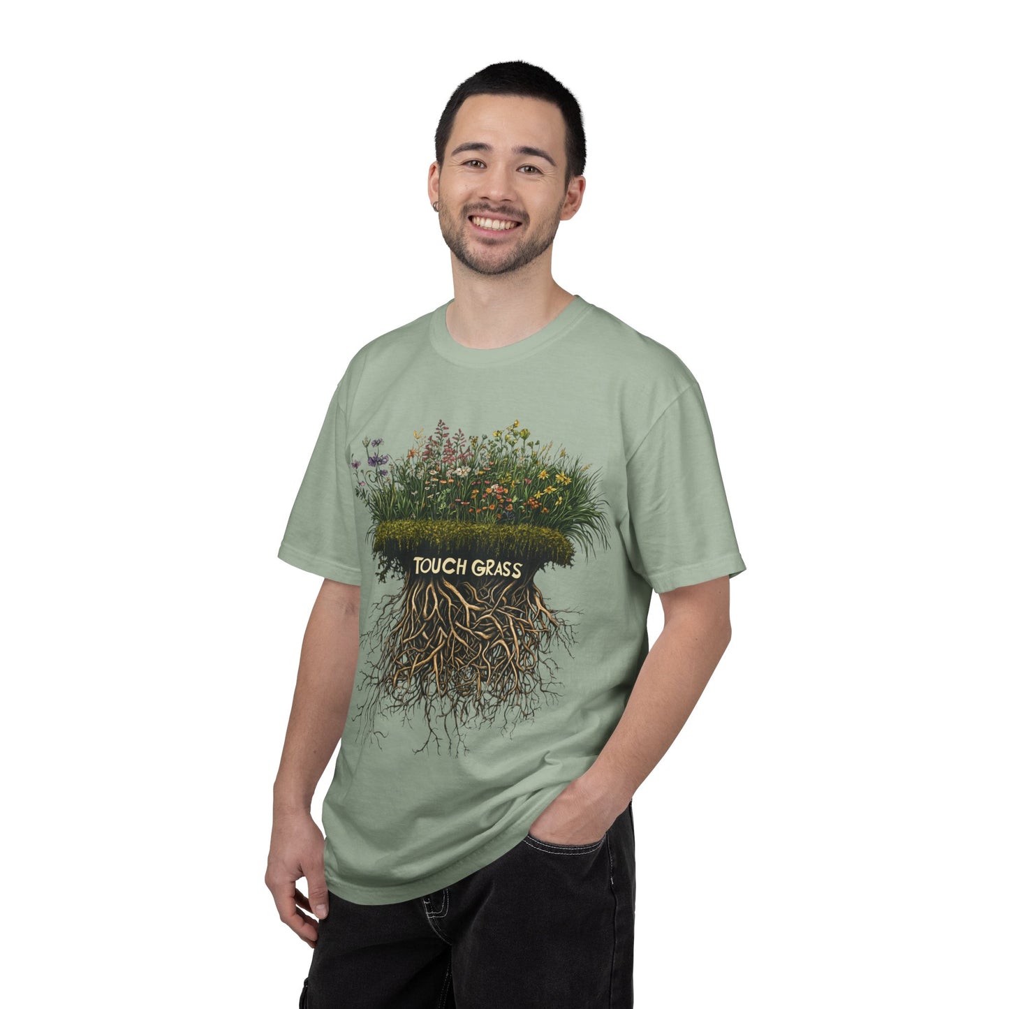 Touch Grass Botanical Tee — Nature Lover Outdoor Graphic | Root to Peak
