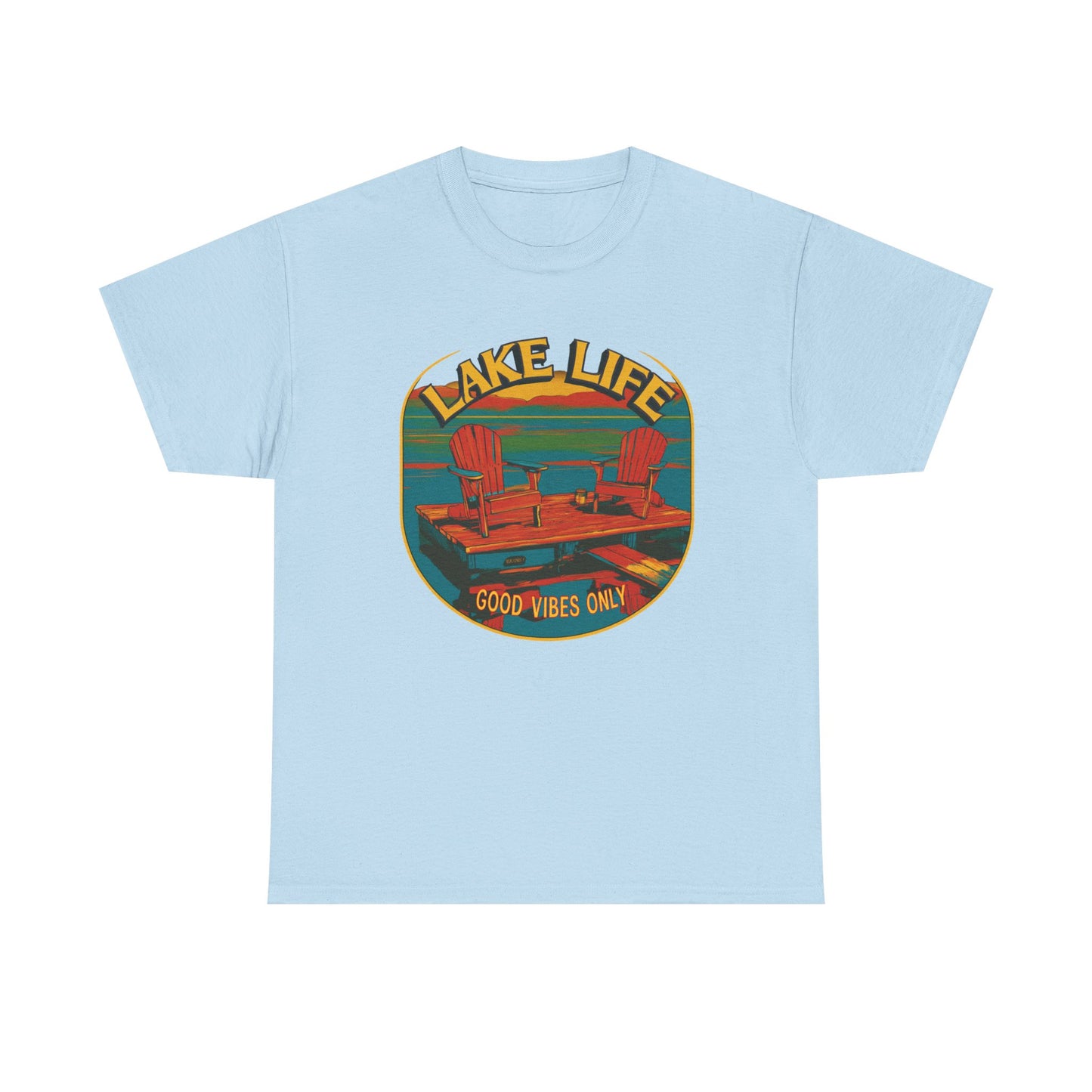Lake Life Good Vibes Tee — Retro Dock Sunset Outdoor | Root to Peak