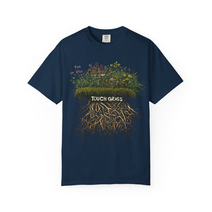 Touch Grass Botanical Tee — Nature Lover Outdoor Graphic | Root to Peak