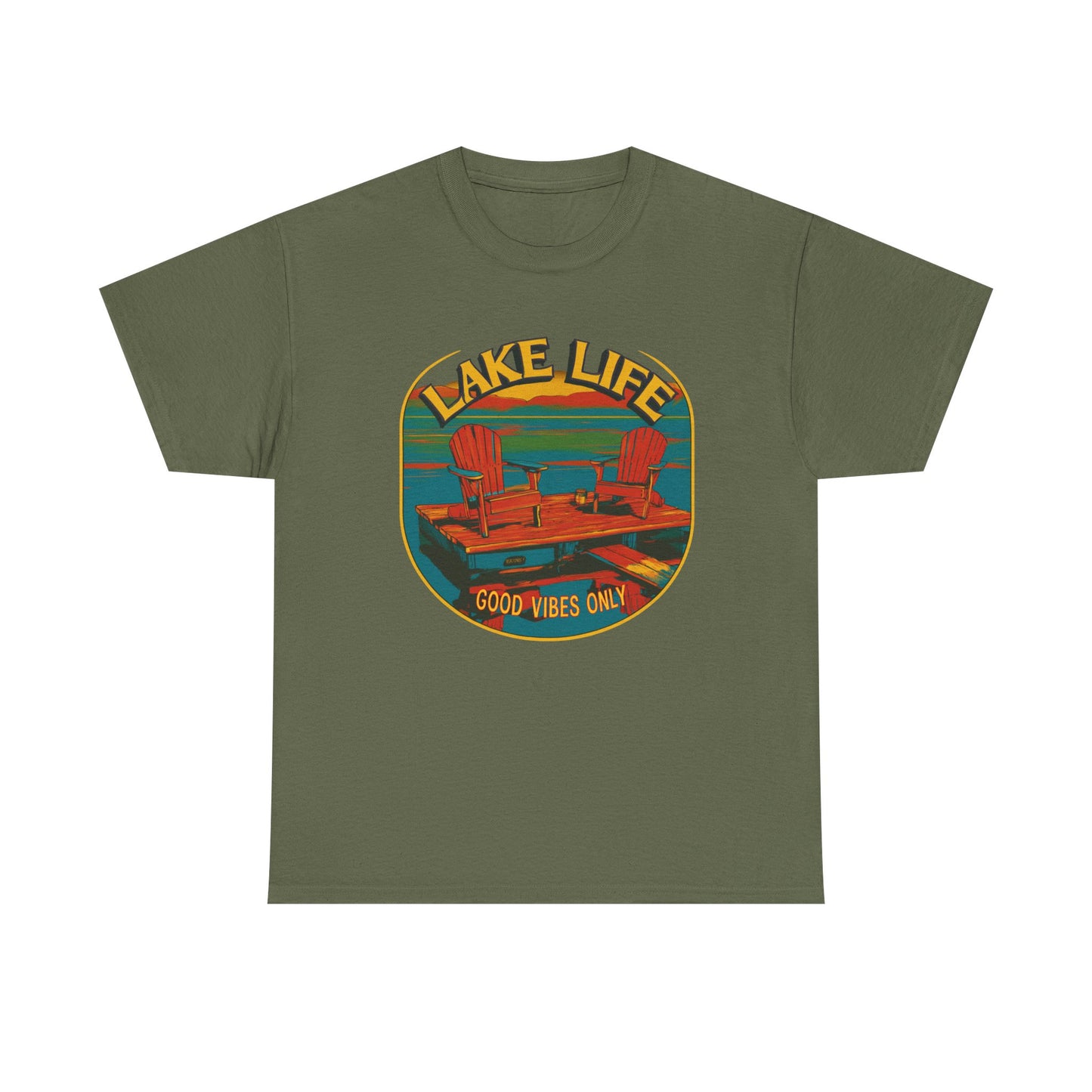 Lake Life Good Vibes Tee — Retro Dock Sunset Outdoor | Root to Peak