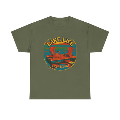Lake Life Good Vibes Tee — Retro Dock Sunset Outdoor | Root to Peak