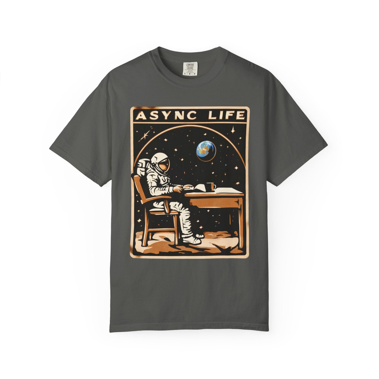 Async Life Astronaut Tee — Developer Space Graphic | Root to Peak