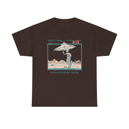 Greetings from Area 51 Tee — Retro Alien Postcard Graphic | Root to Peak