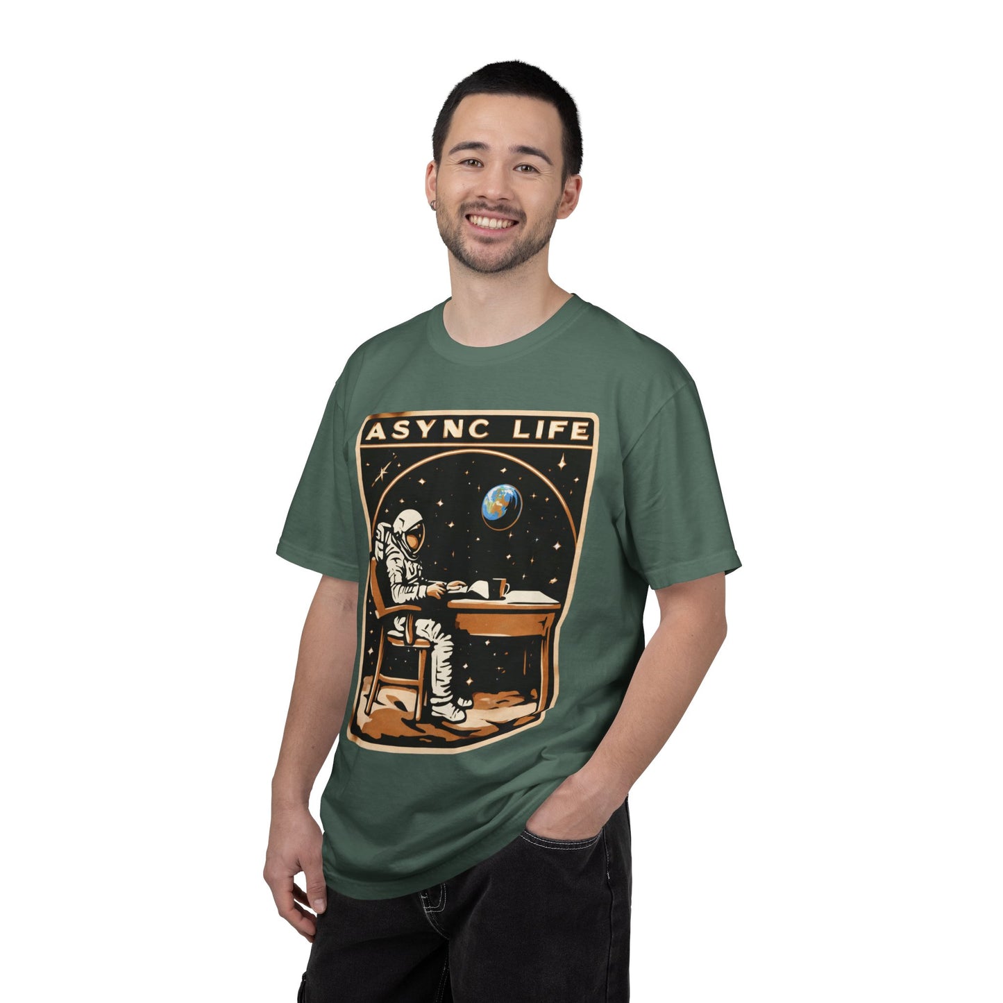 Async Life Astronaut Tee — Developer Space Graphic | Root to Peak