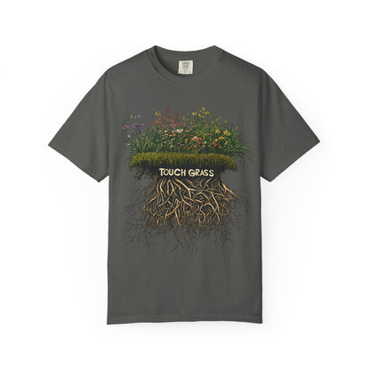 Touch Grass Botanical Tee — Nature Lover Outdoor Graphic | Root to Peak
