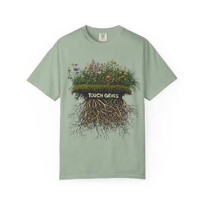 Touch Grass Botanical Tee — Nature Lover Outdoor Graphic | Root to Peak