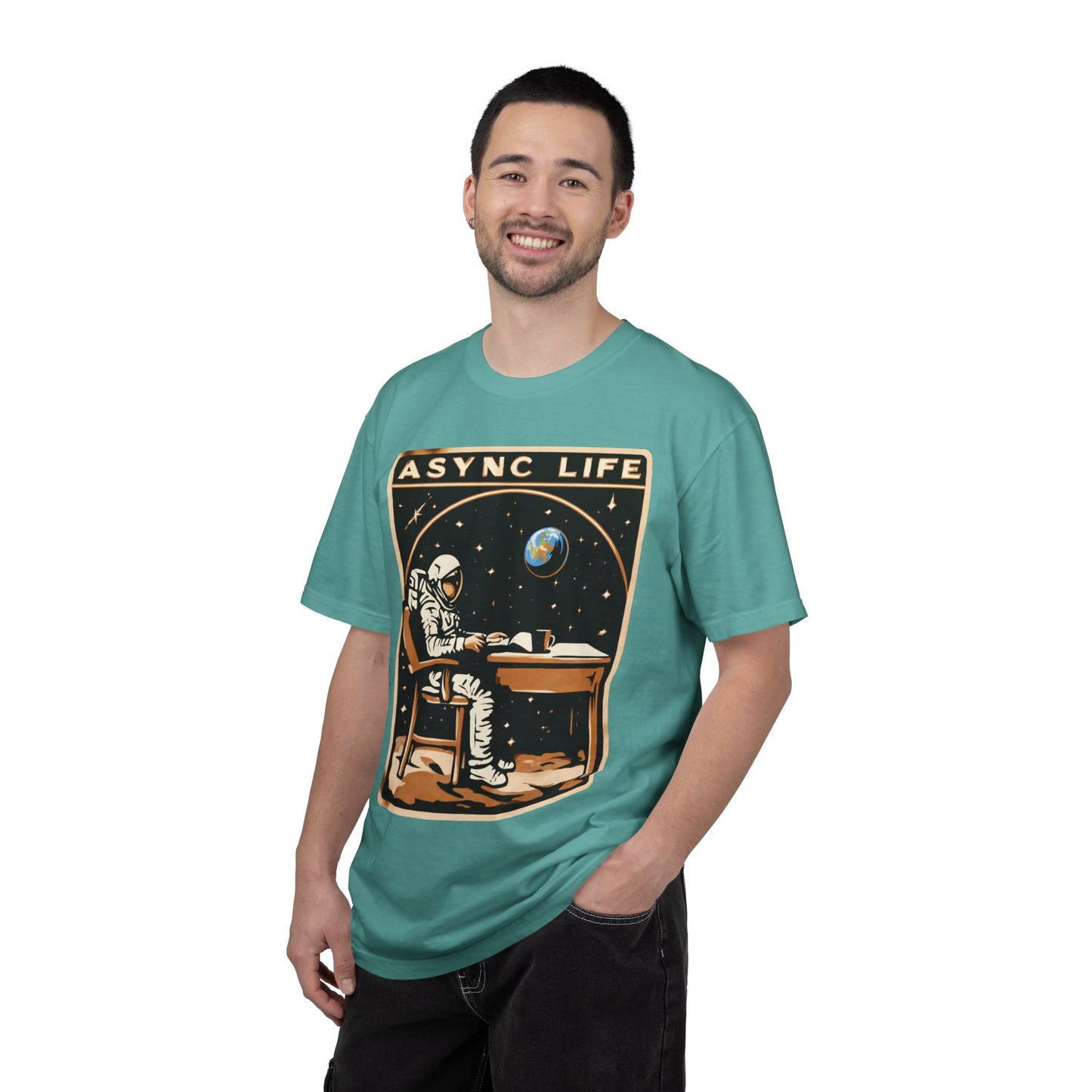 Async Life Astronaut Tee — Developer Space Graphic | Root to Peak