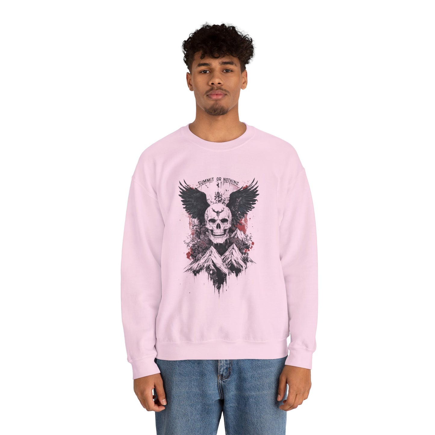 Summit of Nothing Skull Wings Crewneck — Mountain Goth Gift | Root to Peak