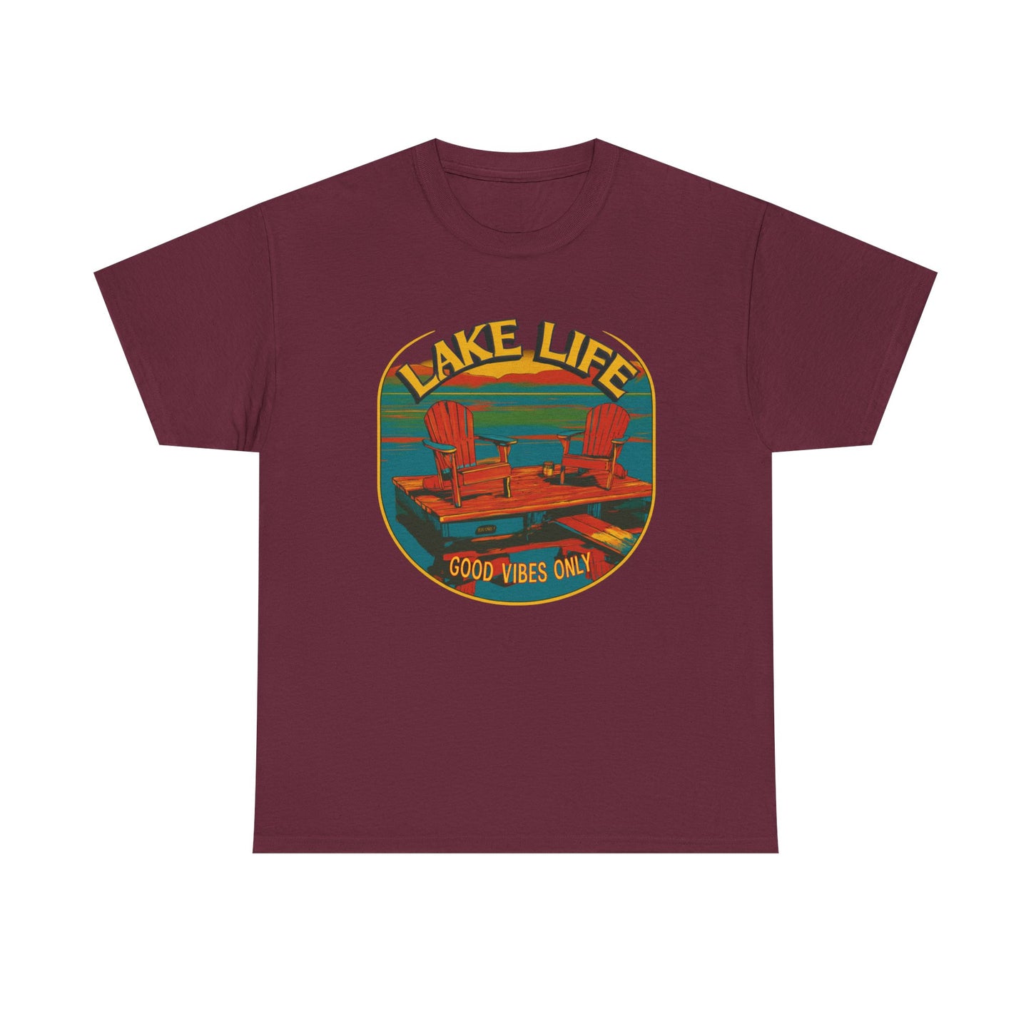 Lake Life Good Vibes Tee — Retro Dock Sunset Outdoor | Root to Peak