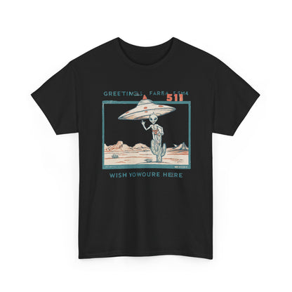 Greetings from Area 51 Tee — Retro Alien Postcard Graphic | Root to Peak