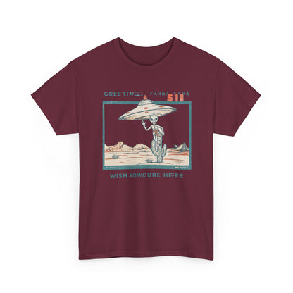 Greetings from Area 51 Tee — Retro Alien Postcard Graphic | Root to Peak