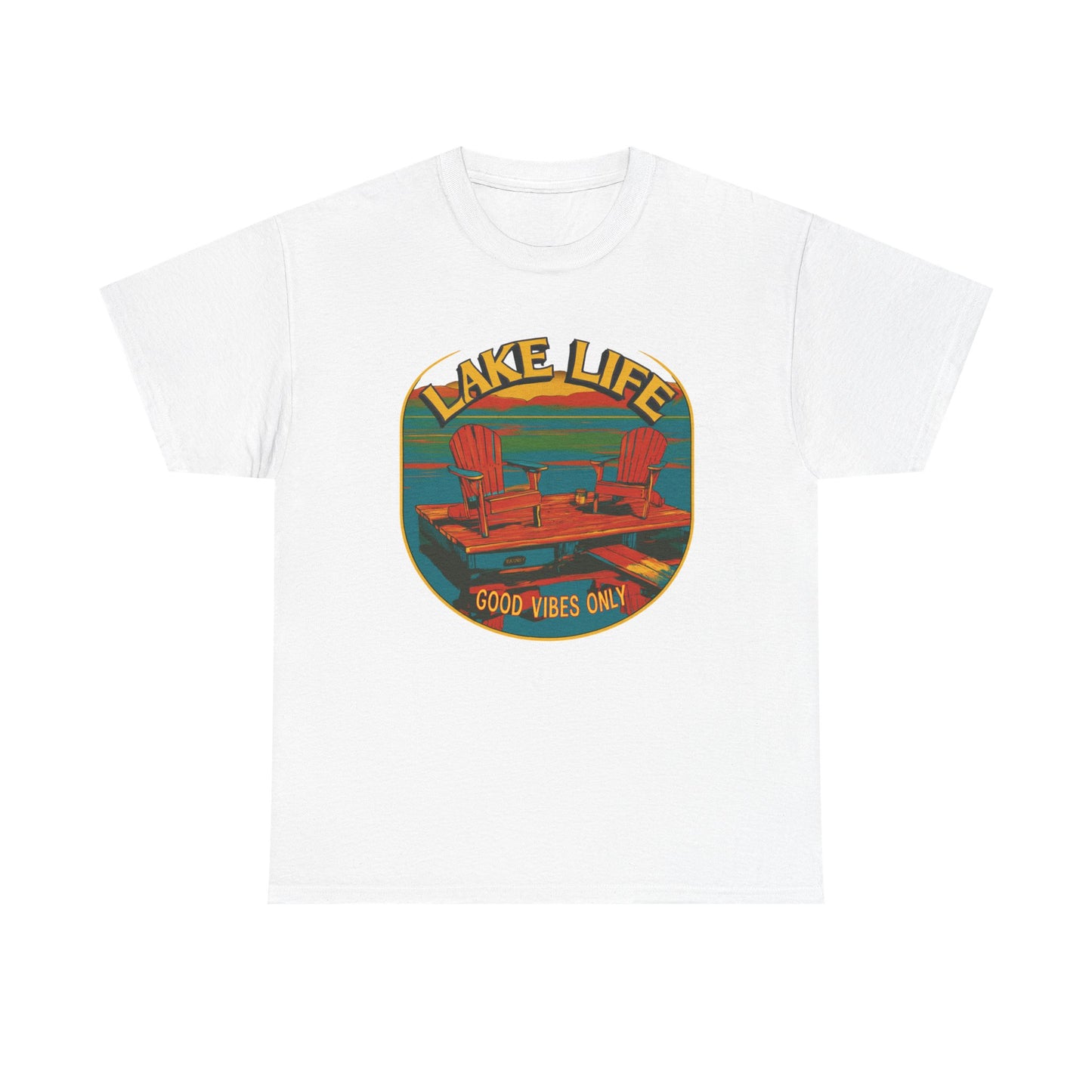 Lake Life Good Vibes Tee — Retro Dock Sunset Outdoor | Root to Peak