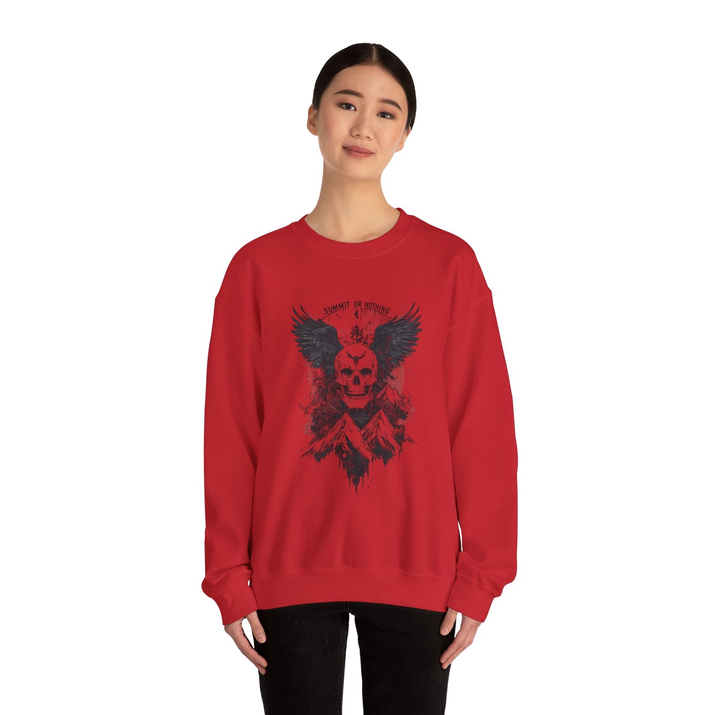 Summit of Nothing Skull Wings Crewneck — Mountain Goth Gift | Root to Peak