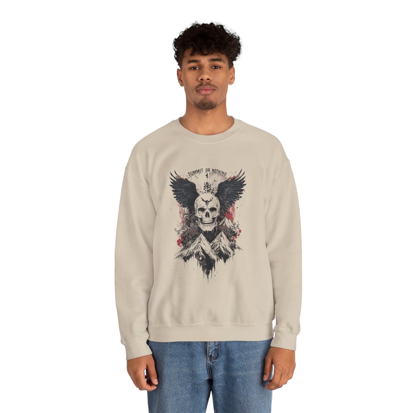 Summit of Nothing Skull Wings Crewneck — Mountain Goth Gift | Root to Peak