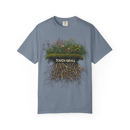 Touch Grass Botanical Tee — Nature Lover Outdoor Graphic | Root to Peak