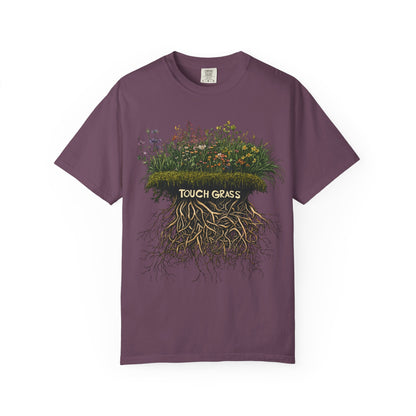 Touch Grass Botanical Tee — Nature Lover Outdoor Graphic | Root to Peak