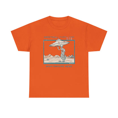 Greetings from Area 51 Tee — Retro Alien Postcard Graphic | Root to Peak