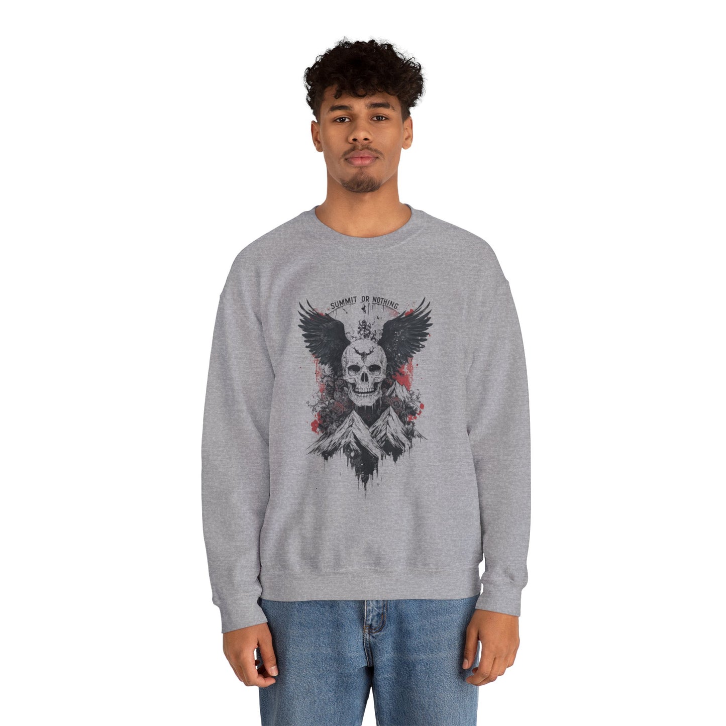 Summit of Nothing Skull Wings Crewneck — Mountain Goth Gift | Root to Peak