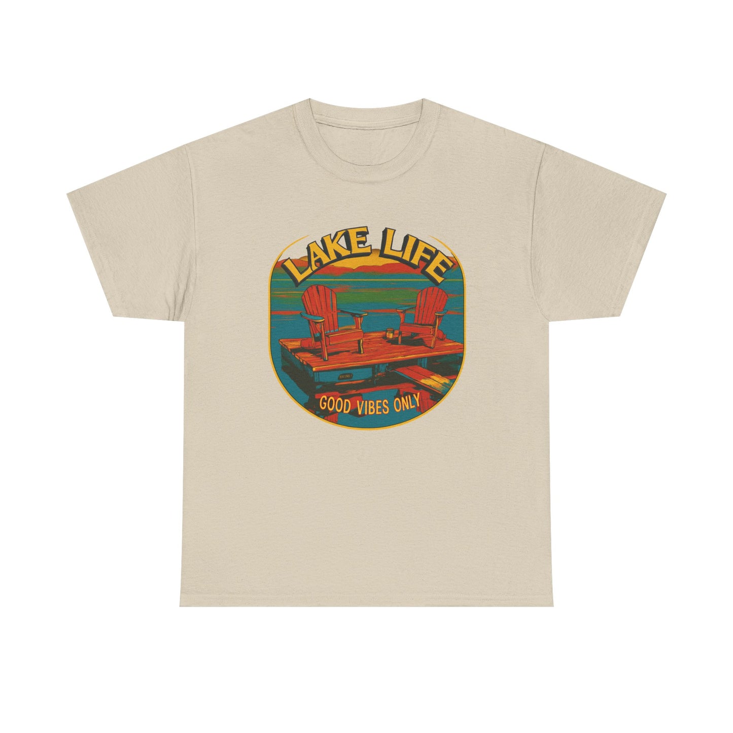 Lake Life Good Vibes Tee — Retro Dock Sunset Outdoor | Root to Peak