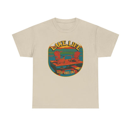 Lake Life Good Vibes Tee — Retro Dock Sunset Outdoor | Root to Peak