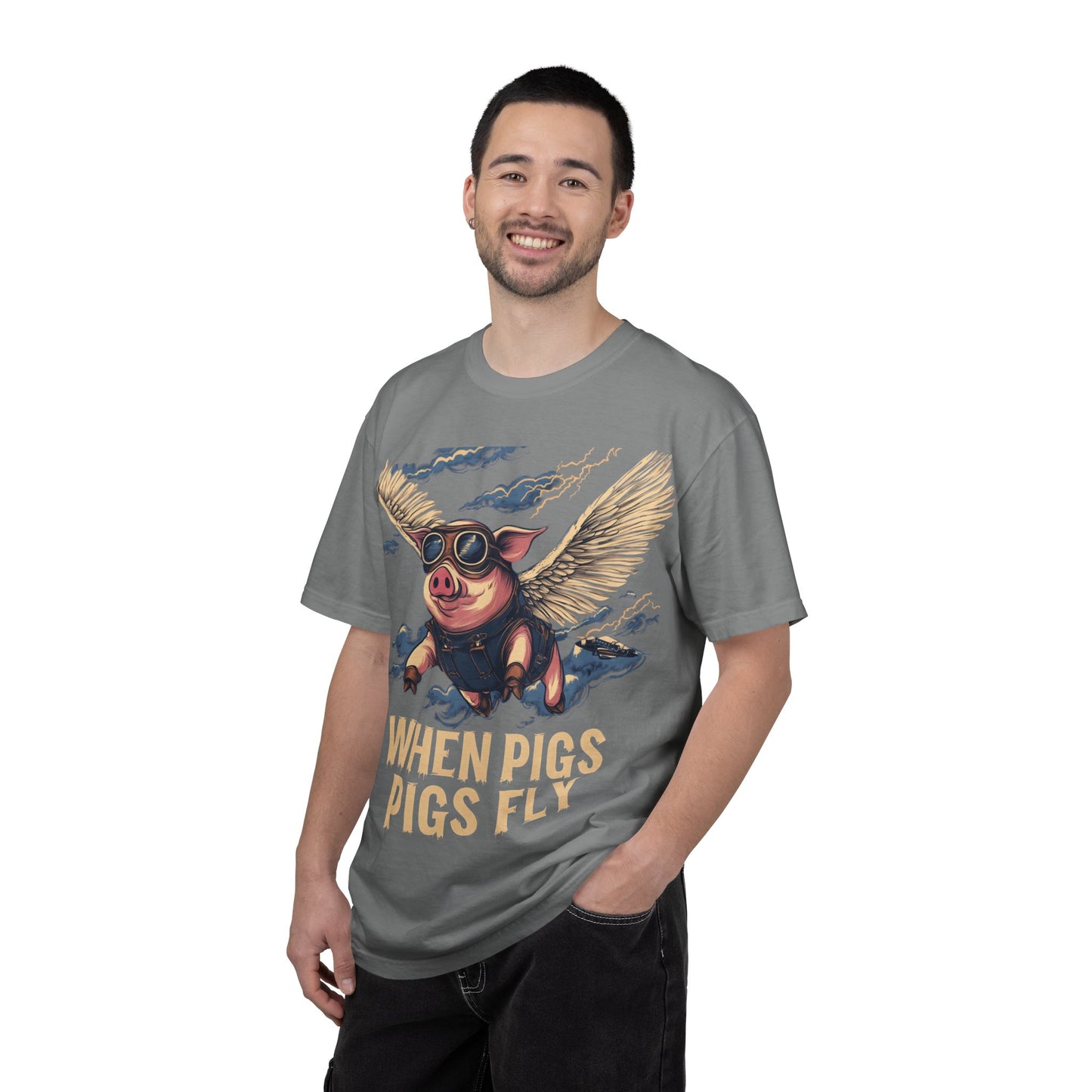 When Pigs Fly Graphic Tee — Vintage Flying Pig Funny Gift | Root to Peak