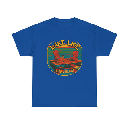Lake Life Good Vibes Tee — Retro Dock Sunset Outdoor | Root to Peak