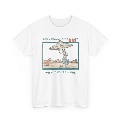 Greetings from Area 51 Tee — Retro Alien Postcard Graphic | Root to Peak