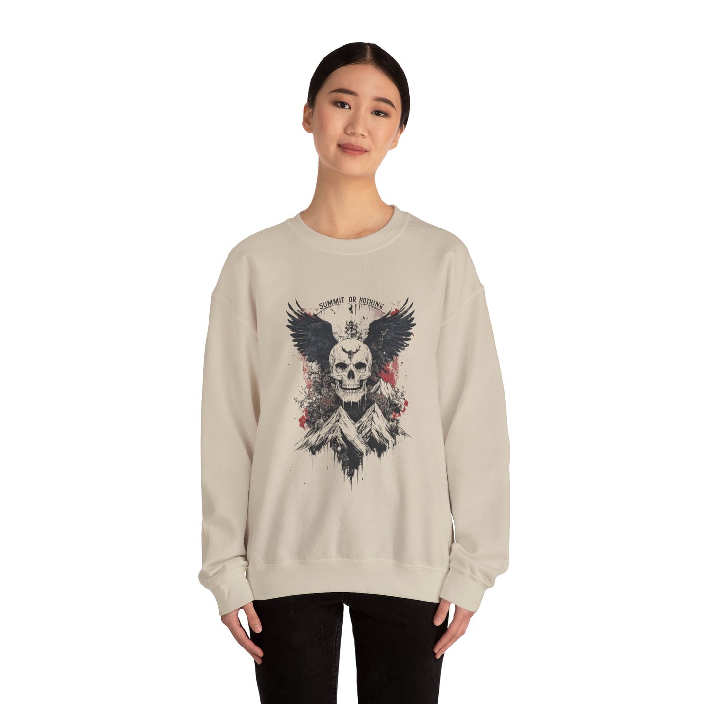 Summit of Nothing Skull Wings Crewneck — Mountain Goth Gift | Root to Peak