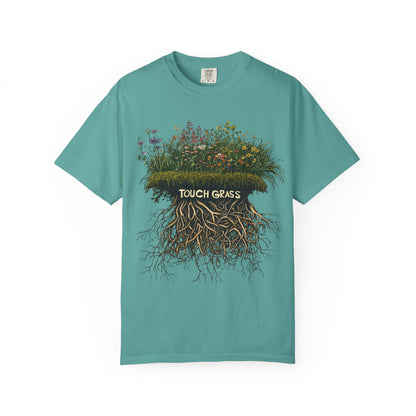 Touch Grass Botanical Tee — Nature Lover Outdoor Graphic | Root to Peak
