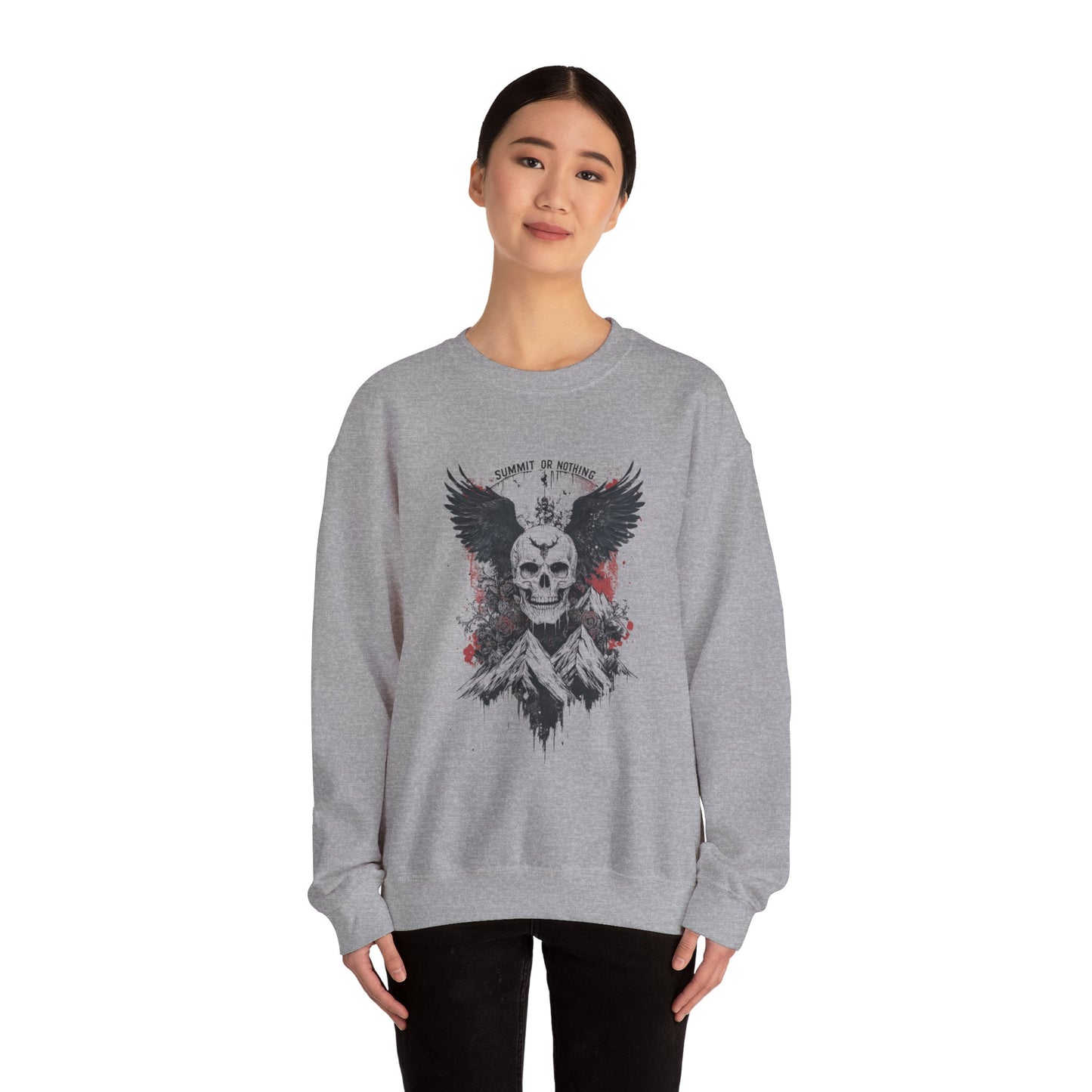 Summit of Nothing Skull Wings Crewneck — Mountain Goth Gift | Root to Peak