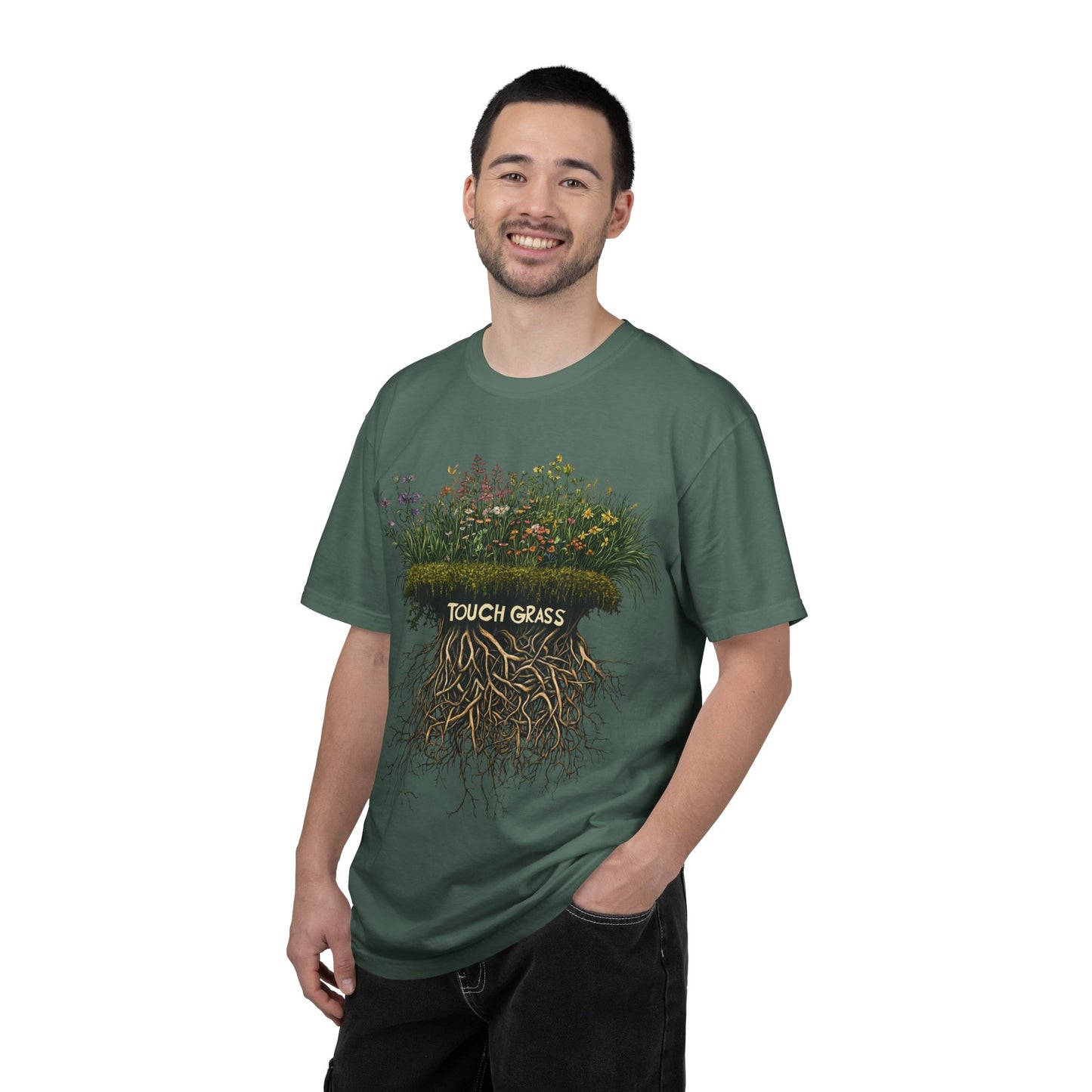 Touch Grass Botanical Tee — Nature Lover Outdoor Graphic | Root to Peak
