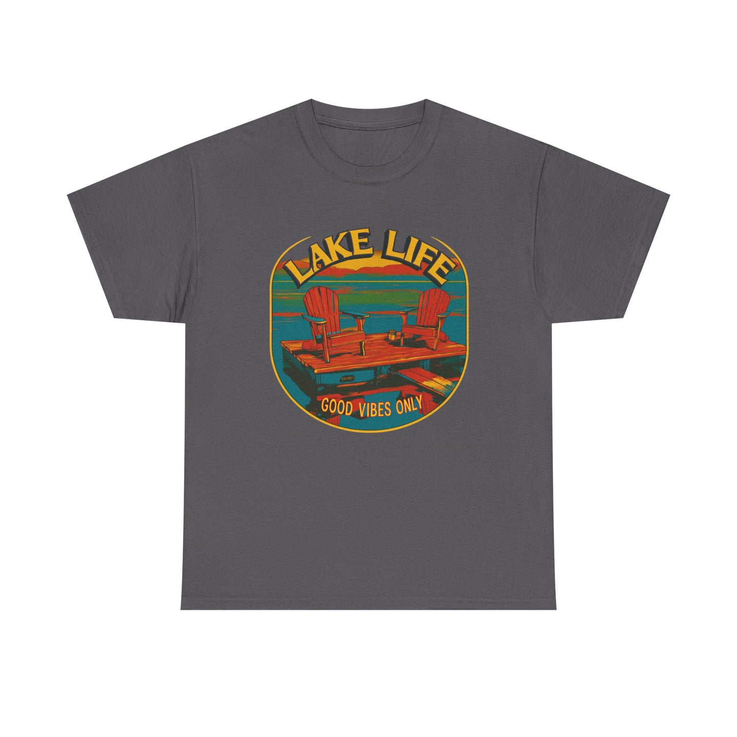 Lake Life Good Vibes Tee — Retro Dock Sunset Outdoor | Root to Peak