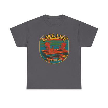 Lake Life Good Vibes Tee — Retro Dock Sunset Outdoor | Root to Peak