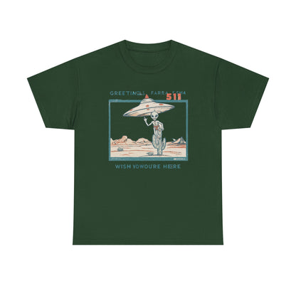Greetings from Area 51 Tee — Retro Alien Postcard Graphic | Root to Peak