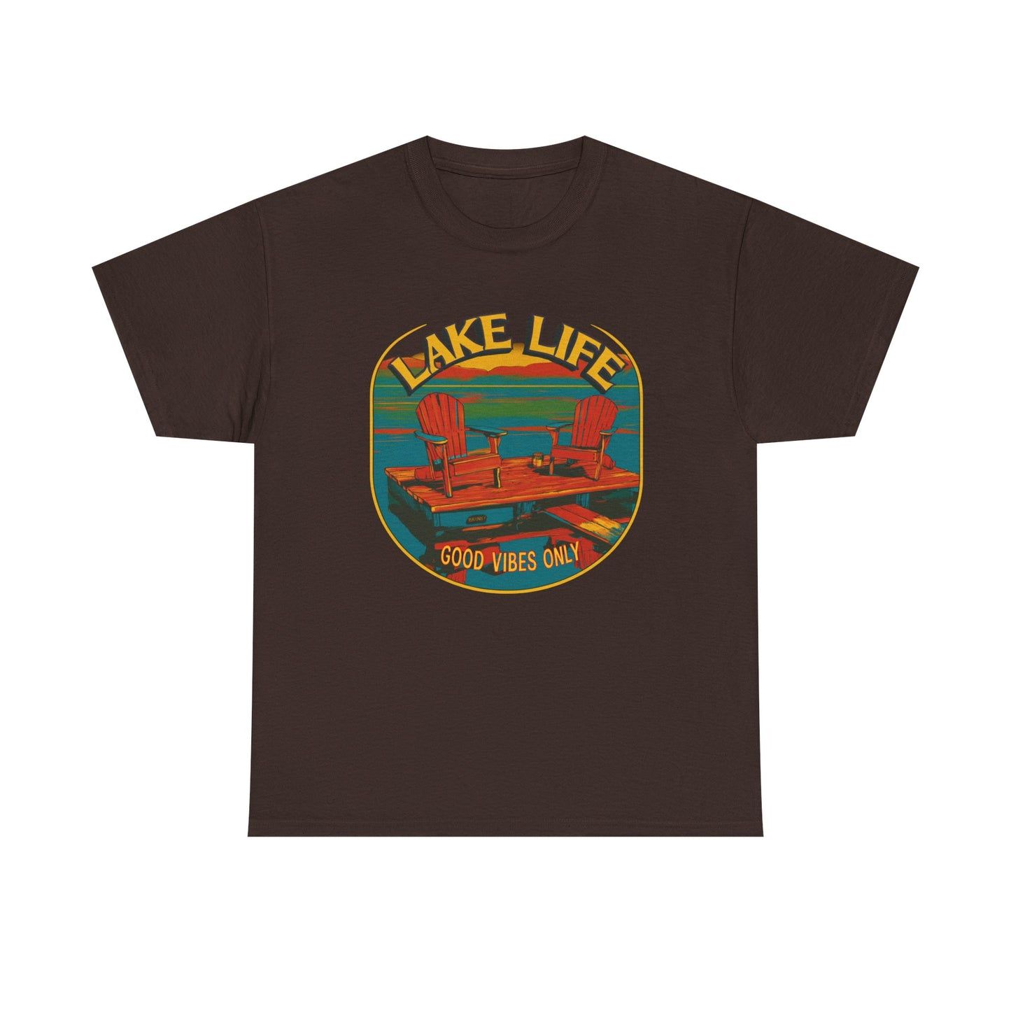Lake Life Good Vibes Tee — Retro Dock Sunset Outdoor | Root to Peak