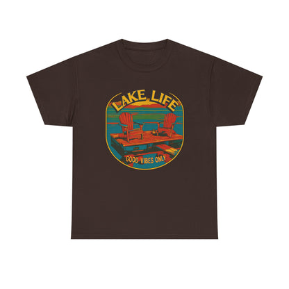 Lake Life Good Vibes Tee — Retro Dock Sunset Outdoor | Root to Peak