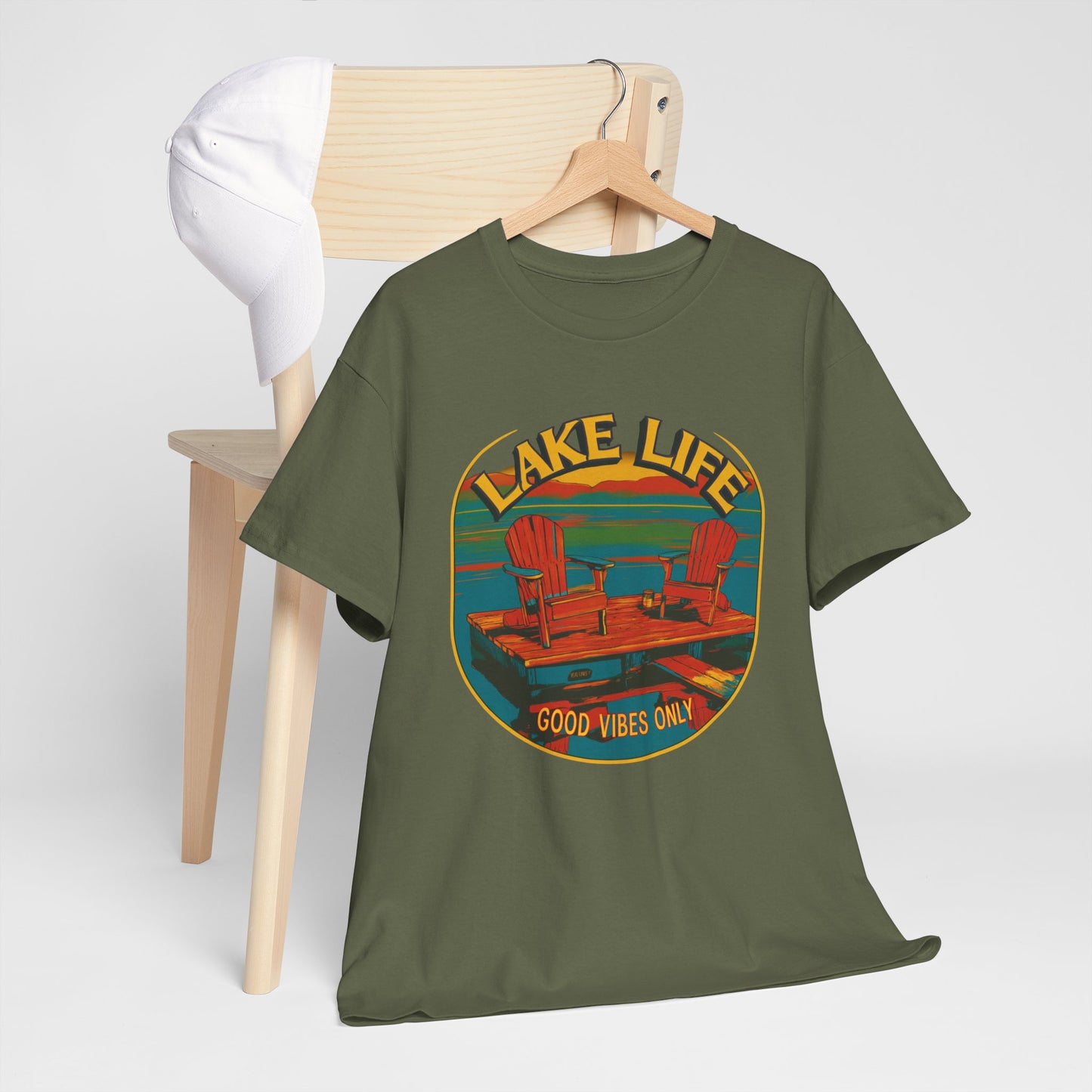 Lake Life Good Vibes Tee — Retro Dock Sunset Outdoor | Root to Peak