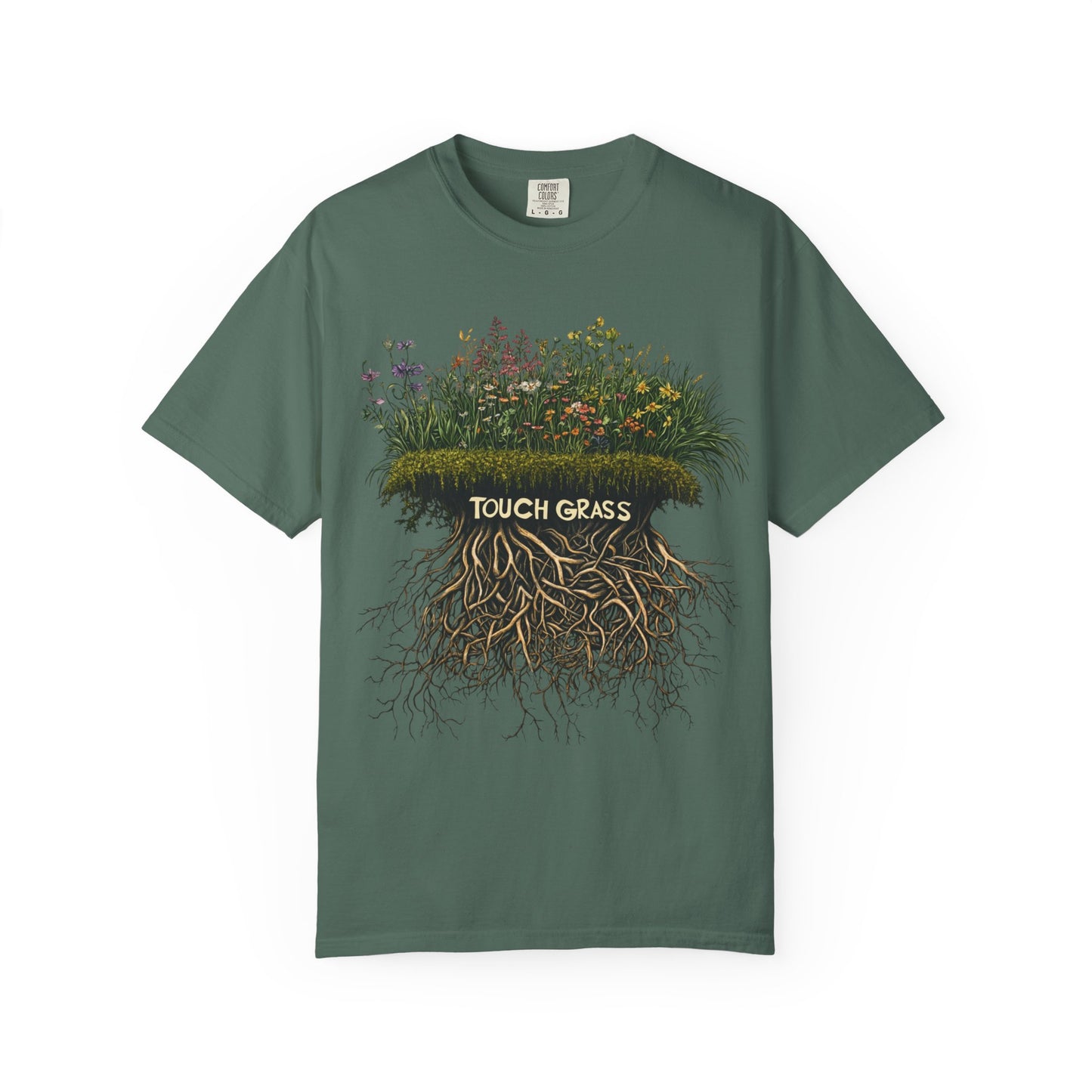 Touch Grass Botanical Tee — Nature Lover Outdoor Graphic | Root to Peak