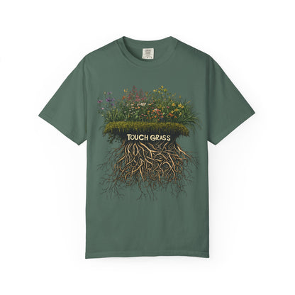 Touch Grass Botanical Tee — Nature Lover Outdoor Graphic | Root to Peak