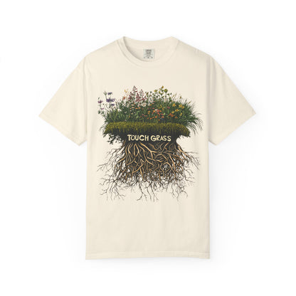 Touch Grass Botanical Tee — Nature Lover Outdoor Graphic | Root to Peak
