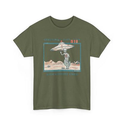 Greetings from Area 51 Tee — Retro Alien Postcard Graphic | Root to Peak