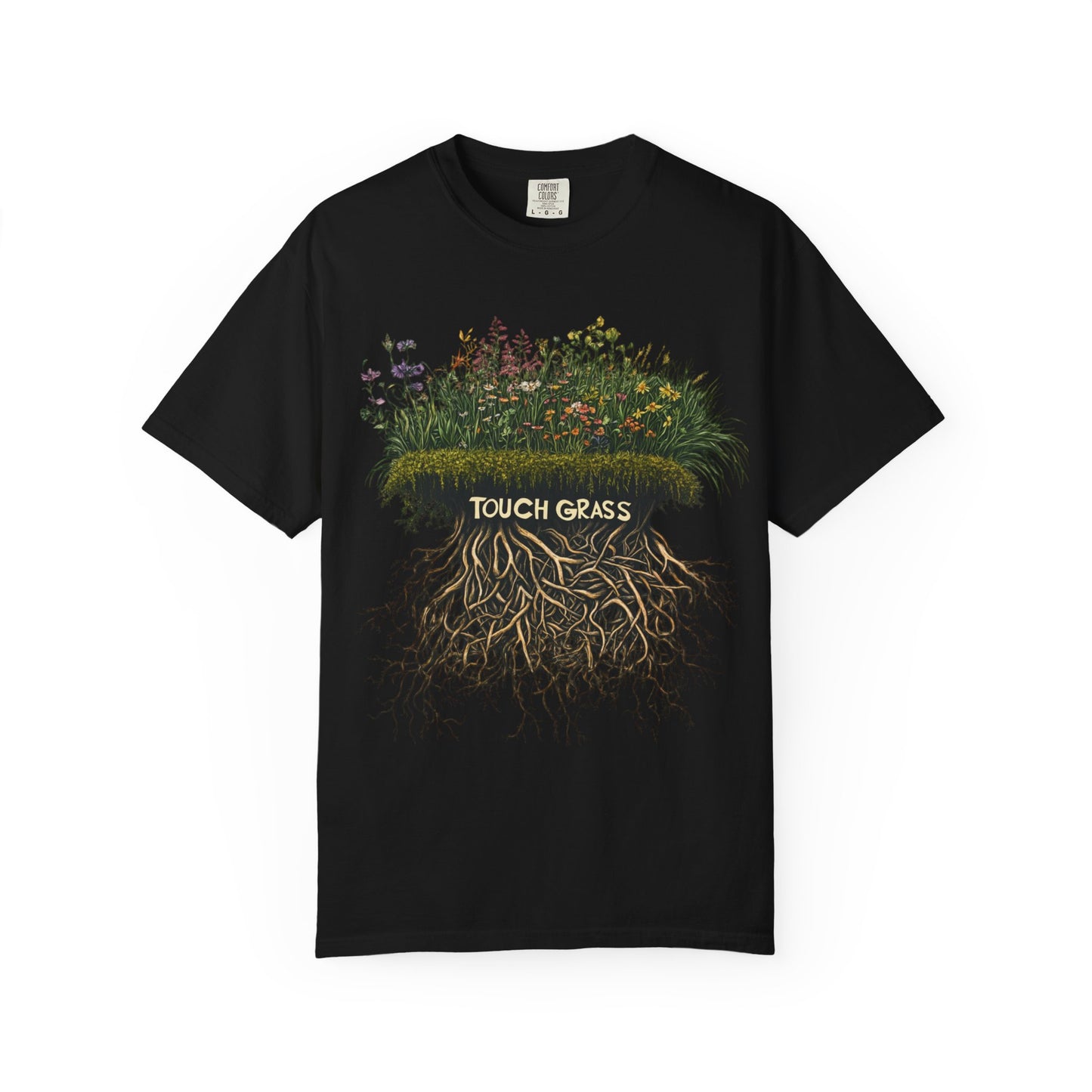 Touch Grass Botanical Tee — Nature Lover Outdoor Graphic | Root to Peak