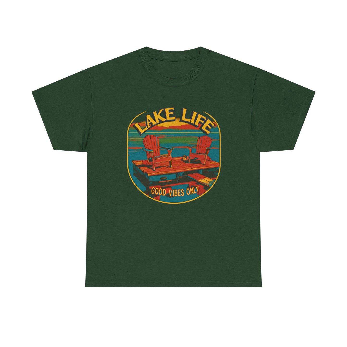 Lake Life Good Vibes Tee — Retro Dock Sunset Outdoor | Root to Peak