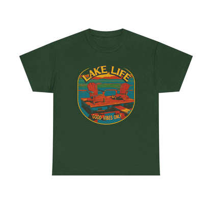 Lake Life Good Vibes Tee — Retro Dock Sunset Outdoor | Root to Peak