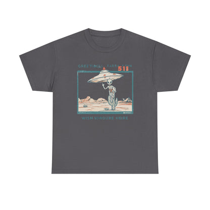 Greetings from Area 51 Tee — Retro Alien Postcard Graphic | Root to Peak