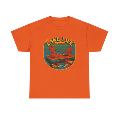 Lake Life Good Vibes Tee — Retro Dock Sunset Outdoor | Root to Peak
